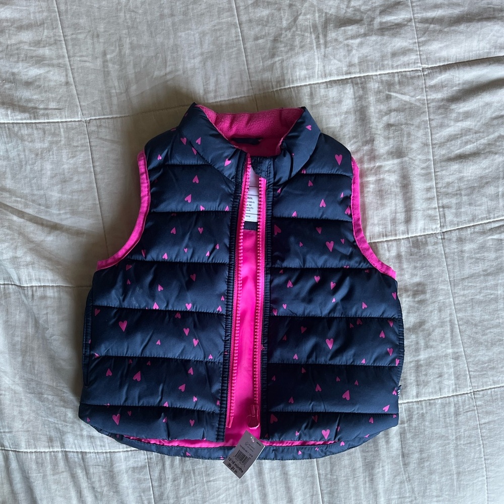 GAP Kids Navy and Pink Heart Puffer Vest